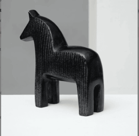 Black Ribbed Horse Sculpture Aluminum Table Decor 5.5X1.5X6