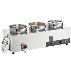 VEVOR Electric Soup Warmer, Three 7.4QT Stainless Steel Round Pot 86~185°F Adjustable Temp