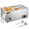 VEVOR 110V Commercial Food Warmer 1x1/3GN and 4x1/6GN, 5-Pan Stainless Steel Bain Marie 13.7 Quart Capacity,1500W Steam Table 15cm/6inch Deep
