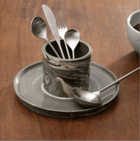Handcrafted Carbon Cutlery Holder With Spoon Rest   Stylish & Practical Kitchen Organizer