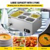 VEVOR 110V Commercial Food Warmer 1x1/3GN and 4x1/6GN, 5-Pan Stainless Steel Bain Marie 13.7 Quart Capacity,1500W Steam Table 15cm/6inch Deep