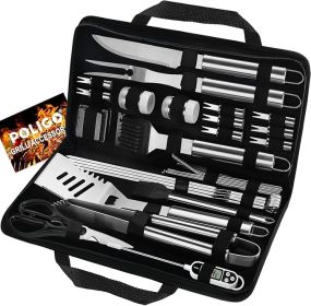 POLIGO 29 PCS BBQ Grill Accessories Stainless Steel BBQ Tools Grilling Tools Set With Storage Bag For Fathers Day Dads Birthday Presents - Camping Gri (Color: Silver)
