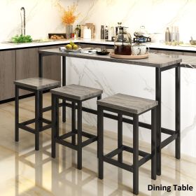 Counter Height Extra Long Dining Table Set with 3 Stools Pub Kitchen Set Side Table with Footrest (Color: Gray, Material: MDF)